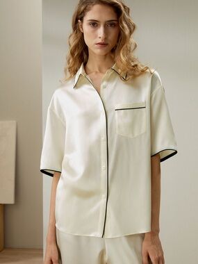 LILYSILK 100% Silk Button-Up Short Sleeve Pajama Top